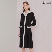 JJ지고트 슬릿 칼라 배색 플리츠 원피스 GM3P0OP36