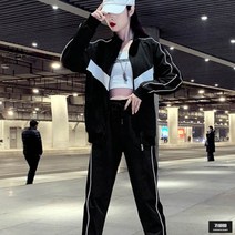 가바바 여성 긴팔 트레이닝복 오버핏 캐주얼 V라인의 사이드 라인 트레이닝복 세트 G60695