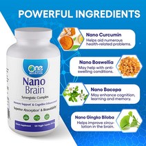 One Planet Nutrition 나노 브레인 500mg - 커큐민 보스웰리아 바코파 ampamp Nano Gingko Biloba 쉬운 흡수 수용성 두뇌 120 식물성 캡슐