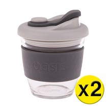 2팩 Oasis 오아시스 – Borosilicate Glass Reusable Eco Cup Charcoal – 봉규산 글라스 리유저블 에코 컵 차콜 227ml