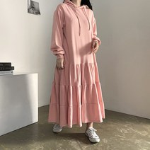 [비비애르] 후드 캉캉 코튼 맥시 롱 원피스 프릴 러블리한 캐주얼룩