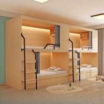 수면 캡슐 침대 벙커 호스텔 게스트하우스 수면카페, 0.9x2m(원목 다층판)+매트리스2+커튼2