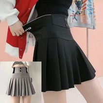 투버튼 허리 밴딩 여성 골프 주름 스커트 가을 골프웨어 플리츠 치마 2P