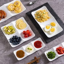 화이트 나눔 접시 사각 칸막이 캠핑 식기 반찬 그릇 2칸 3칸 4칸 소스볼 앞접시 간장 종지 캠핑 야외 휴대용