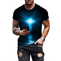 검도복 여름 캐주얼 3d 크로스 tshirt 남성 예수 인쇄 티셔츠 2022 반팔 남성
