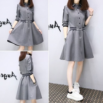 그랑프리 2017 봄 새로운 캐주얼 여성의 스웨터는 얇은 허리 긴 소매 드레스를했다 저점 단어 스커트 드레스