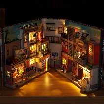 북눅 뒷골목 책꽂이 diy 미니어처 하우스 만들기 나무 책 구석 선반 삽입 키트 빌딩 인형 집 가구 식료품점 골목 북 엔드 장난감 선물 홈 장식, 14 TC26