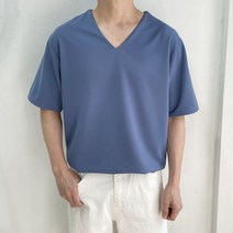 라운지21 남자 루즈핏 미니멀 브이넥 스판 반팔 티셔츠