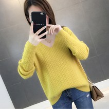 여성용 브이넥 꽈배기 니트 티셔츠 N403