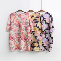 여자 플라워 꽃무늬 여름 린넨 반팔 일자 원피스