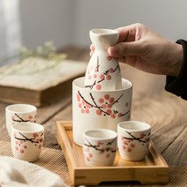 정종 사케 도쿠리 사케워머 중탕기 술잔세트 청주잔, 홍자두 Set