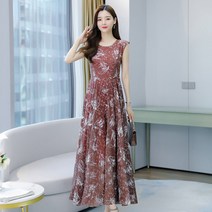 발목까지 오는 여름 원피스 롱원피스 발목까지 오는 롱오버 여름 신작 트렌디 스커트 1세 여성 하이엔드 대형 스윙 민소매 쉬폰 원피스 블랙 M