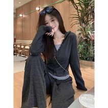 가을 여성용 트레이닝복 투피스 스플라이스 긴팔 티셔츠 슬림핏