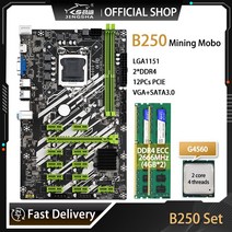 B250 마더 보드 LGA1151 키트 G4560 DDR4 2*4GB = 16GB 데스크탑 메모리 세트 ETH 마이닝 12 * PCIE X16 지, 한개옵션0
