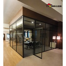 하우스도어 강화유리 칸막이 파티션 미서기 슬라이딩+파티션(2000mm) 현관 중문 아파트 사무실 카페 헬스클럽 강화유리, 블랙(불소도장), 투명 강화, B고시