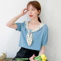 테이트 도트 리본 여름 반팔 블라우스(m l xl)