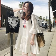 여름 비치 보헤미안 원피스 에스닉 자수 빅사이즈 칠부소매-99508
