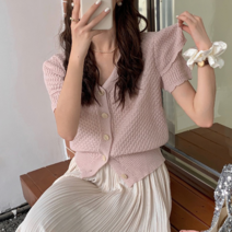 [최저가]여성 브이넥 버프 여름 반팔 숏 가디건 4color