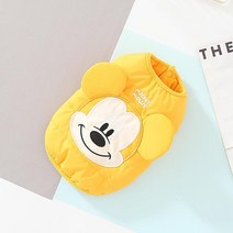 강아지발열패딩 애견 올인원 애묘 고양이 겨울 방한 하네스 디즈니 애완견 옷 겨울 따뜻한 미키 마우스 개 자켓 코튼 중형 개 조끼 코트 프랑스 불독 의류, 노란색, xxl