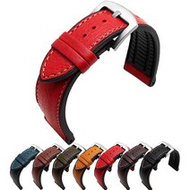 Strapseeker 프리미엄 이탈리아 하이브리드 송아지 가죽 FKM 고무 와츠 시계 스트랩 - 남성 및 여성용 방수 퍼포먼스 스포츠 밴드 교체용 색상: 블랙 블루 브라운 레