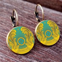 불교 부처님 오신날 2023 차크라 유리 돔 카보숑 페인트 기하학적 귀걸이 블루 및 화이트 도자기 펜던트 스터드, F11110+metal 색상silver