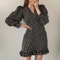 [랜덤플레이] 플라워패턴 여성 하객룩 쉬폰 미니 원피스