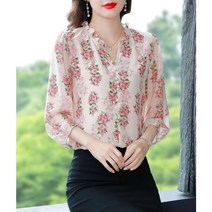 플라워 블라우스 꽃 무늬 패턴 봄 프린트 스위트 셔츠 여성 캐주얼 프릴 루즈핏