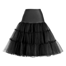 여성용 50년대 페티코트 튀튀 크리놀린 언더스커트 68.6cm(27인치) 길이 하프 슬립 페티코트 블랙. Large