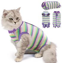 SUNFURA Spay용 고양이 회복 수트 복부 상처를 위한 고양이 수술 회복 수트 수술 후 핥기 방지 고양이 E-칼라 피부 질환용 대체품 멀티 퍼플 S, Medium_Multi-Purple, Multi-Purple_Medium