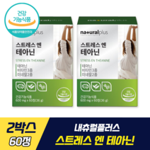 내츄럴플러스 스트레스 엔 테아닌 식약처 기능성 인증 차태현 영양제 긴장완화 감태추출물 함유 테아닌 비타민B 비타민C 판토텐산 마그네슘 아연 미네랄 스트레스 완화 발레리안추출물분말, 2박스, 60정