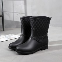 4컬러 퀄팅 패턴 베이직 여성 앵클 레인부츠 레인17여성장화 레인부츠 장마 비 우비, 250mm, 블랙
