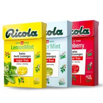 무설탕 스위스 허브캔디 리콜라 40g x3개 (레몬민트x1 + 크랜베리x1 + 글라시어민트x1)_스테비아커피 1봉 증정