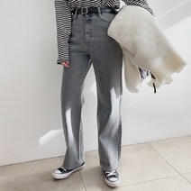 티데일리 그레이 밴딩 롱 와이드 데님 팬츠 여성용 빅사이즈 일자 바지