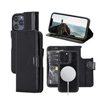 OXA 가죽 아이폰 13 케이스 지갑 플립 커버 카드 홀더 포함 RFID 차단 킥 스탠드 슬롯이 있는 분리형 Magsafe 브라운 호환