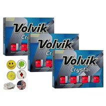 Volvik 크리스탈 프리미엄 레벨 3피스 컬러 골프공 3다스 (공 36개) - 다양한 색상, 3 다스 + 5 마커, 빨간색, 빨간색