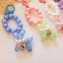 화려한 파스텔 아크릴 비즈 풍선 강아지 가방고리 키링 키홀더, 1개, 화이트