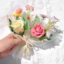 납골당 미니 꽃다발 조화 봉안당 꾸미기 꽃 미니어처, 핑크 장미