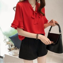 Ssysomey 여성 데일리 셔츠 반팔 남방 링클 티 블라우스
