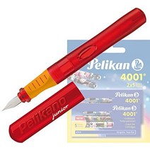 유럽 Pelikan - Pelikano Junior 왼손잡이용 만년필 P67 펜촉: A 배럴 색상: 핑크 대용량 잉크 카트리지 10개 GTP, 오른손용 카트리지의 경우, 빨간색