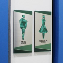 아크릴마트 화장실표지판 스테인드메탈표시판 restroom 마크 남여안내문구 안내판 도어사인 디자인문패 표찰, 여자, 실버(GREEN)