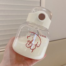 배불뚝이 플라스틱 컵 러블리 캐릭터 여름 빨대 컵 눈금 약필 그림 휴대용 바운드 뚜껑 물컵, BSQ516카멜(프린트), 700ML