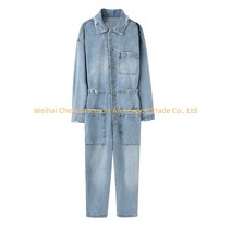 사이즈다양 여성 청 긴팔 빈티지 데님 봄 가을 점프슈트 롬퍼 점프수트