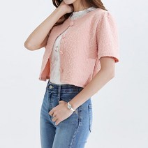 스타일온미 슬로 레이스플로럴 다이아 버튼 크롭 자켓 블라우스