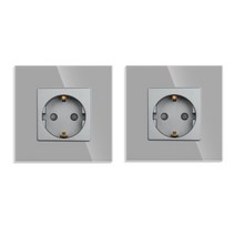 디자인 멀티탭 bingoelec 전원 소켓 16a eu 표준 전기 콘센트 86mm 86mm 흰색 스탈 유리 패널 벽 소켓, 회색 2개, 유럽 ​​연합