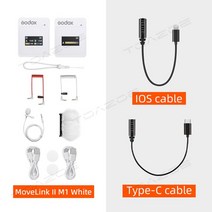 무선마이크 방송용 ASMR 스튜디오 핸디 Godox MoveLink 무선 라발리에 카메라 마이크 송신기 M1 M2 II 업그레이드, 5.II M1 White Kit 4