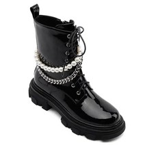 가을 겨울 에나멜가죽 옆지퍼 여성 워커힐 통굽 앵클부츠