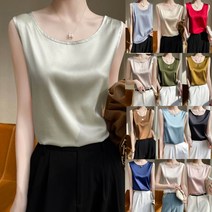 [인성] 여성용 라운드넥 쉬폰 실크 민소매 나시 정장나시 런닝 14Color