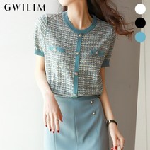 귈림 (귈림) 라운드배색 트위드 반팔 니트(GBMKN005P)