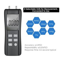 복합가스 측정기 전문 듀얼 포트 디지털 압력계 핸드 헬드 차압 게이지 HAC 가스 빅사이즈 LCD 백라이트, FU-P1, FU-P1