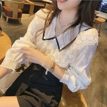 패스타임 여성 프릴 레이스 블라우스 플라워 패턴오버핏 날씬해보이는셔츠 봄 데이트룩 오피스룩